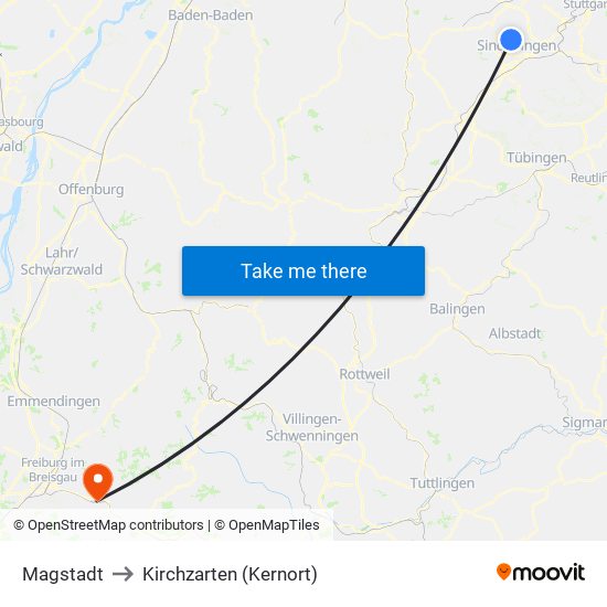 Magstadt to Kirchzarten (Kernort) map