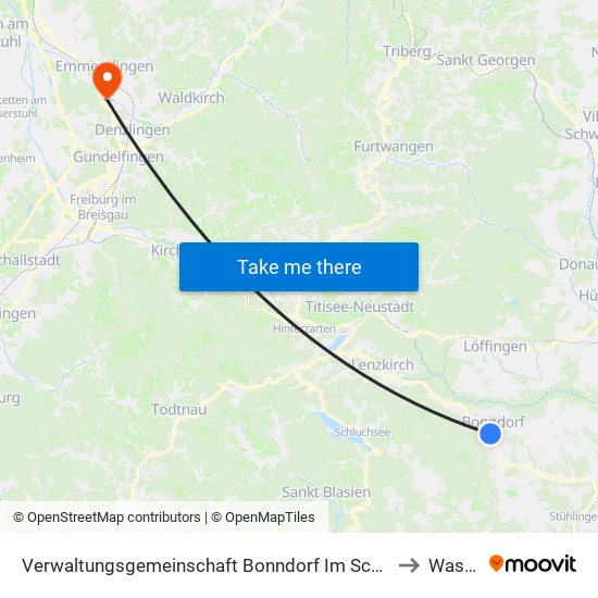 Verwaltungsgemeinschaft Bonndorf Im Schwarzwald to Wasser map