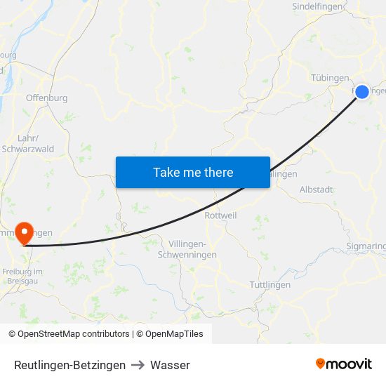 Reutlingen-Betzingen to Wasser map