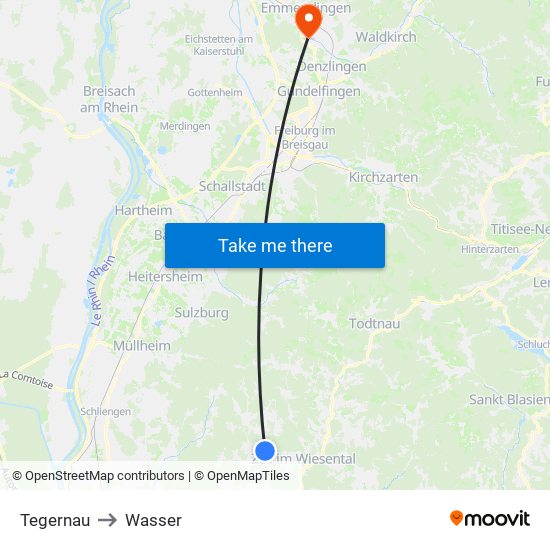 Tegernau to Wasser map