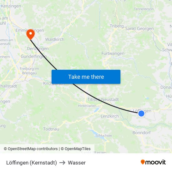 Löffingen (Kernstadt) to Wasser map