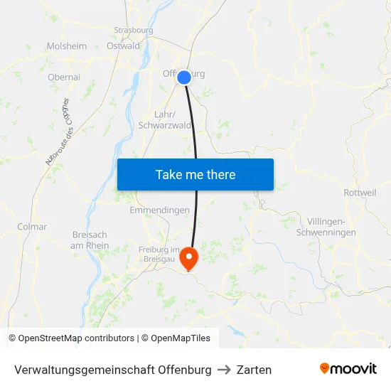 Verwaltungsgemeinschaft Offenburg to Zarten map