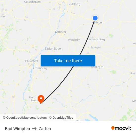 Bad Wimpfen to Zarten map