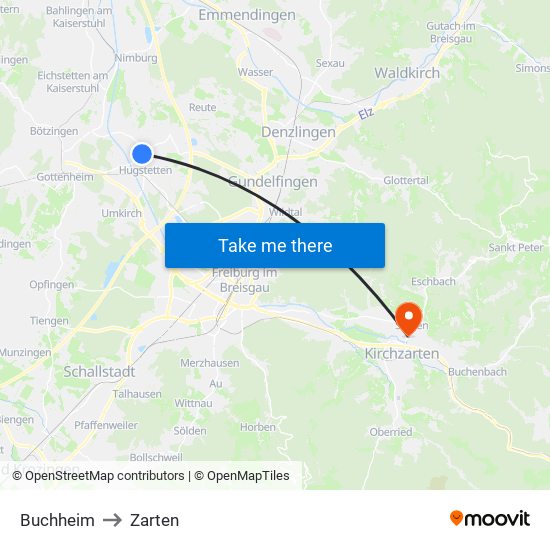 Buchheim to Zarten map
