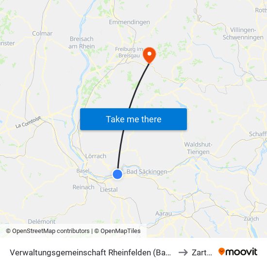 Verwaltungsgemeinschaft Rheinfelden (Baden) to Zarten map