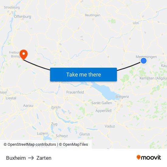 Buxheim to Zarten map