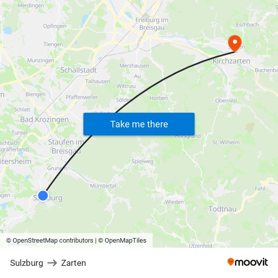 Sulzburg to Zarten map