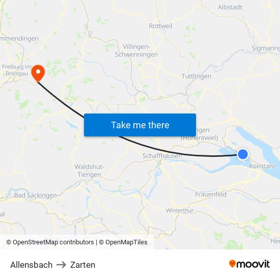 Allensbach to Zarten map