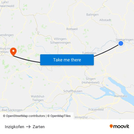 Inzigkofen to Zarten map