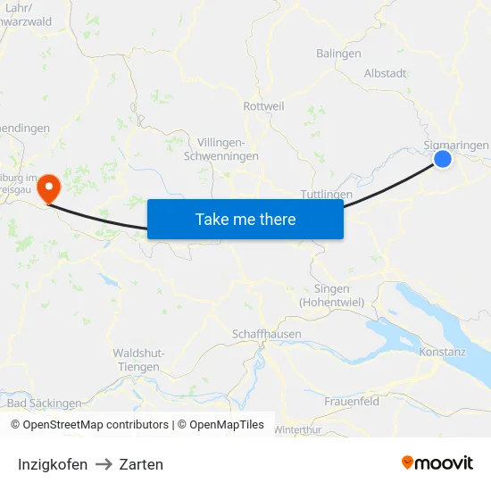 Inzigkofen to Zarten map