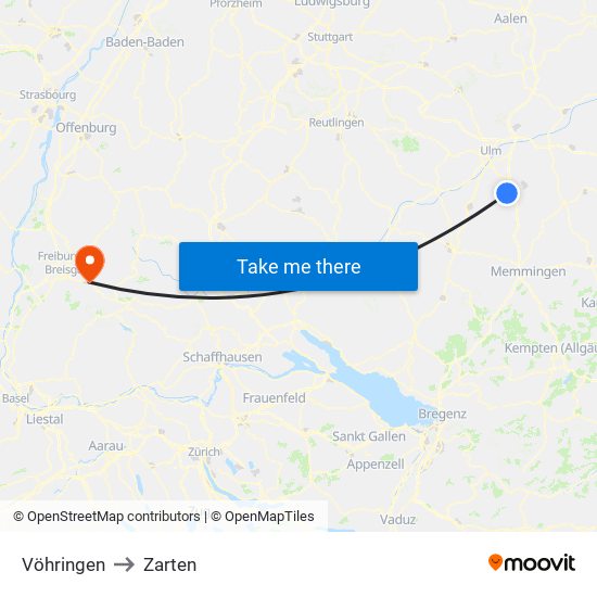 Vöhringen to Zarten map