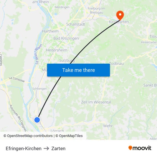 Efringen-Kirchen to Zarten map