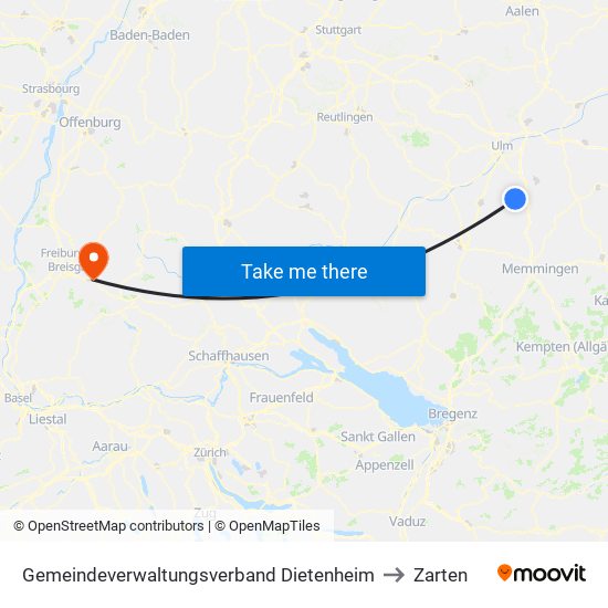 Gemeindeverwaltungsverband Dietenheim to Zarten map