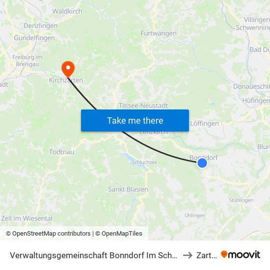 Verwaltungsgemeinschaft Bonndorf Im Schwarzwald to Zarten map