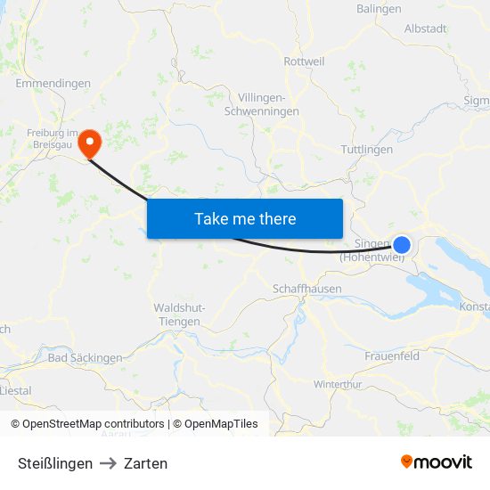 Steißlingen to Zarten map