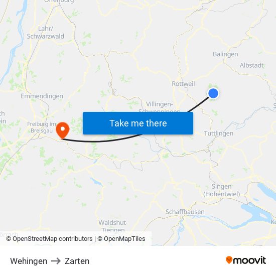 Wehingen to Zarten map