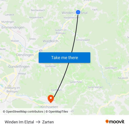 Winden Im Elztal to Zarten map