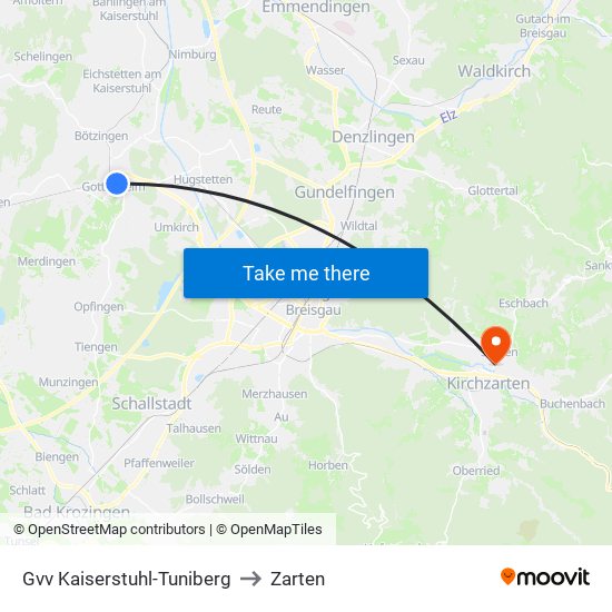 Gvv Kaiserstuhl-Tuniberg to Zarten map