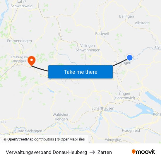 Verwaltungsverband Donau-Heuberg to Zarten map