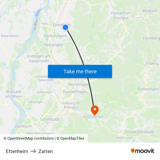 Ettenheim to Zarten map