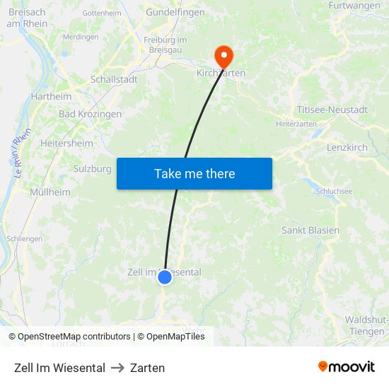 Zell Im Wiesental to Zarten map