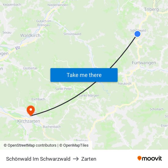 Schönwald Im Schwarzwald to Zarten map