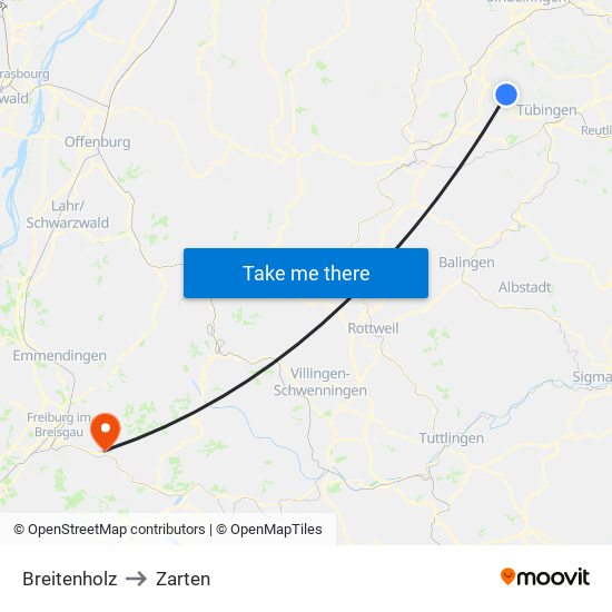 Breitenholz to Zarten map