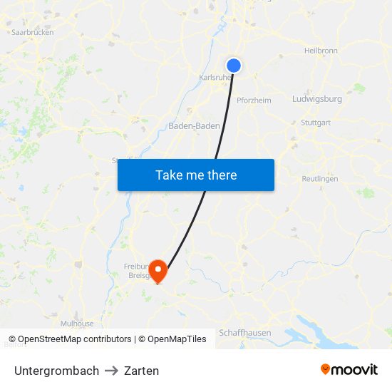 Untergrombach to Zarten map