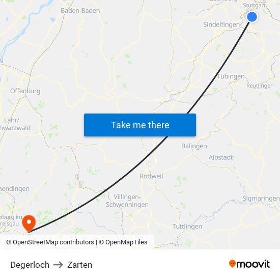 Degerloch to Zarten map