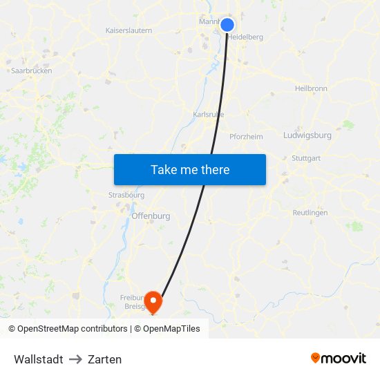 Wallstadt to Zarten map