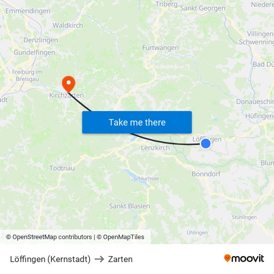 Löffingen (Kernstadt) to Zarten map