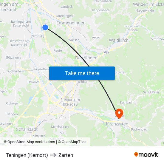 Teningen (Kernort) to Zarten map