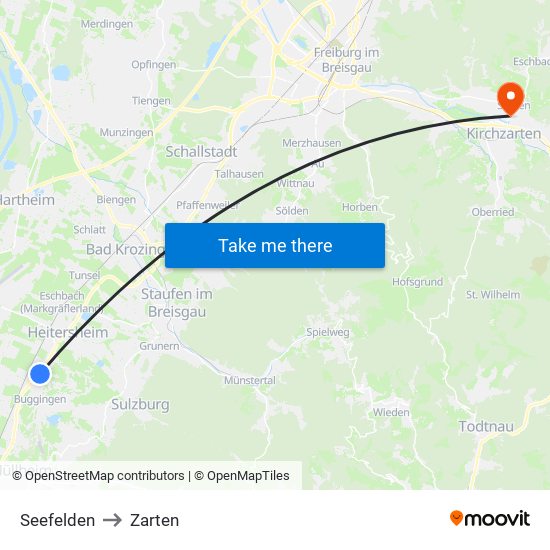 Seefelden to Zarten map
