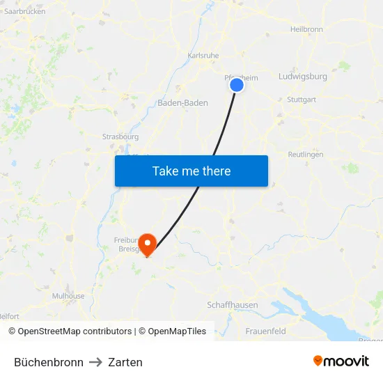 Büchenbronn to Zarten map