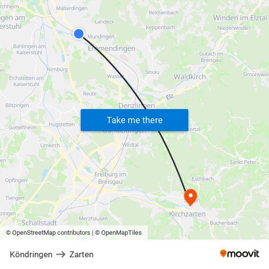 Köndringen to Zarten map