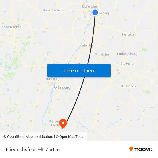 Friedrichsfeld to Zarten map