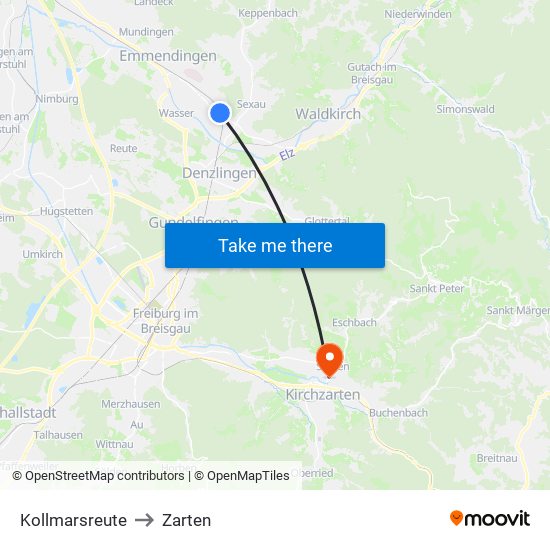 Kollmarsreute to Zarten map