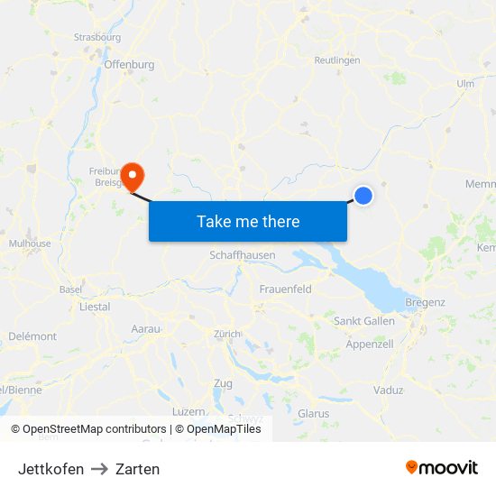 Jettkofen to Zarten map