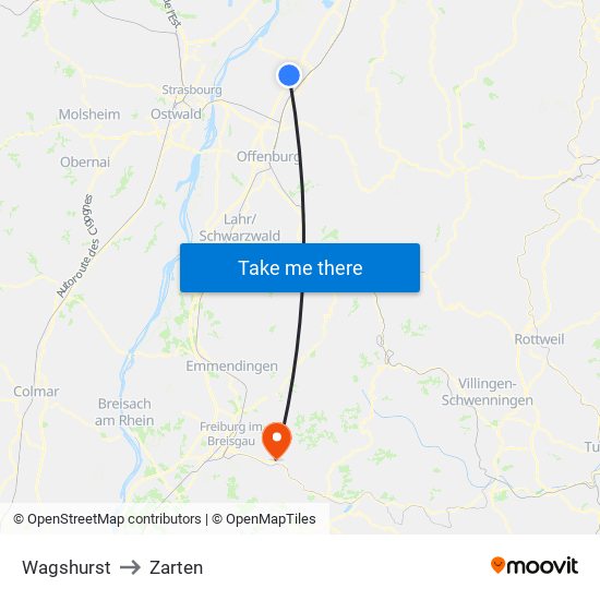 Wagshurst to Zarten map