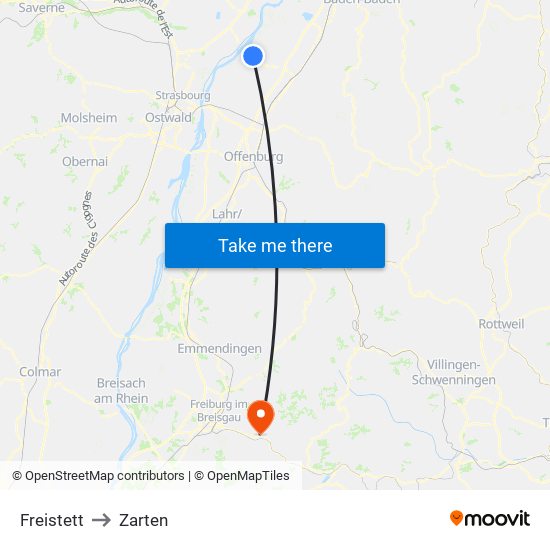 Freistett to Zarten map