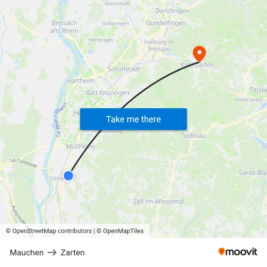 Mauchen to Zarten map