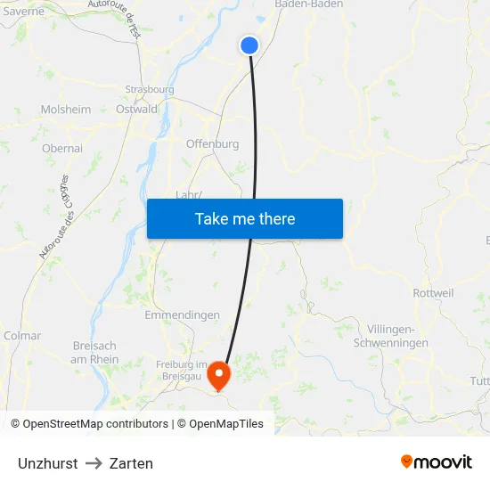 Unzhurst to Zarten map