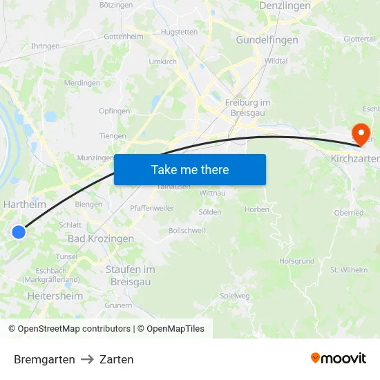 Bremgarten to Zarten map