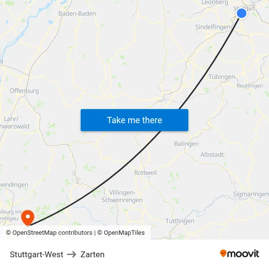 Stuttgart-West to Zarten map