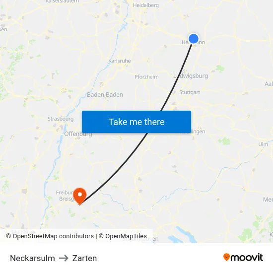 Neckarsulm to Zarten map