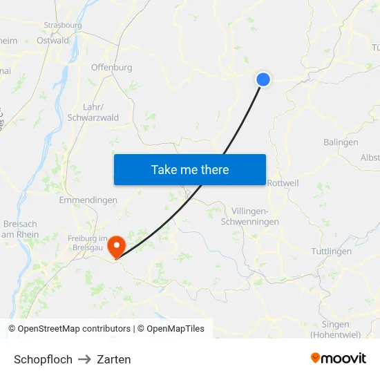 Schopfloch to Zarten map