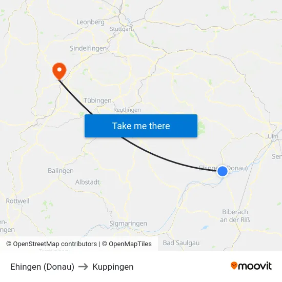 Ehingen (Donau) to Kuppingen map