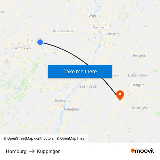 Homburg to Kuppingen map