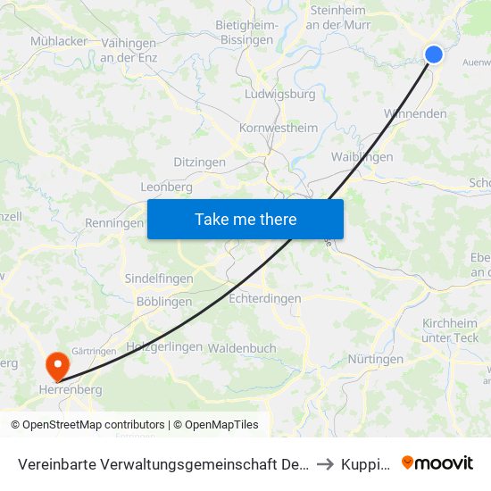 Vereinbarte Verwaltungsgemeinschaft Der Stadt Backnang to Kuppingen map