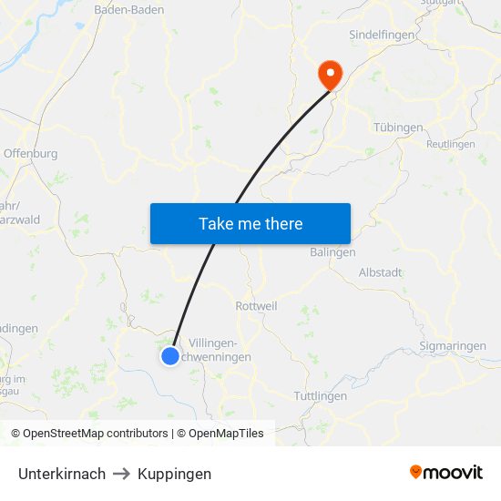 Unterkirnach to Kuppingen map